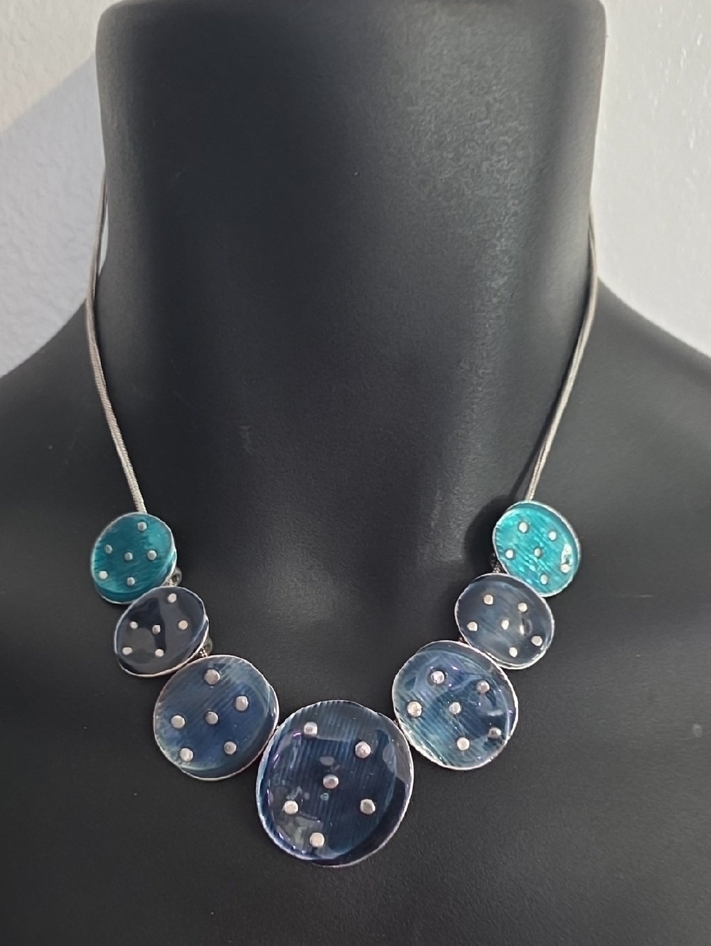 Handcrafted Blue & Teal Dot Pendant Necklace